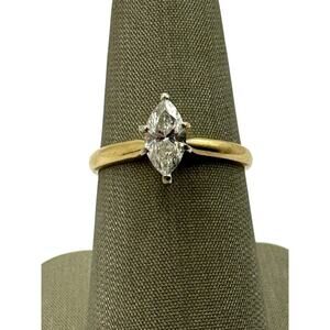 14K Yellow Gold Marquise .50ct Diamond Solitaire Ring Size 7 2.2 grams (13320)
